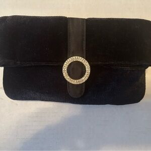 Elegant Black Velvet Clutch with Rhinestone Accent